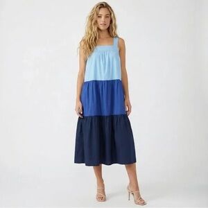 Moon River Blue Colorblock Midi Dress